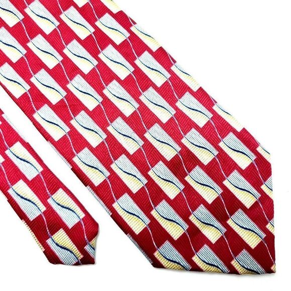 Renzo Polyester Tie Print Red Geometric - Picture 1 of 7